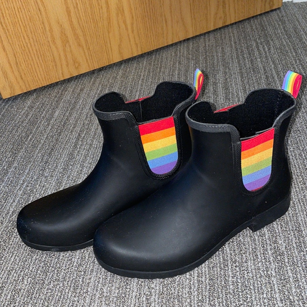 Black & Rainbow Rubber Rainboots